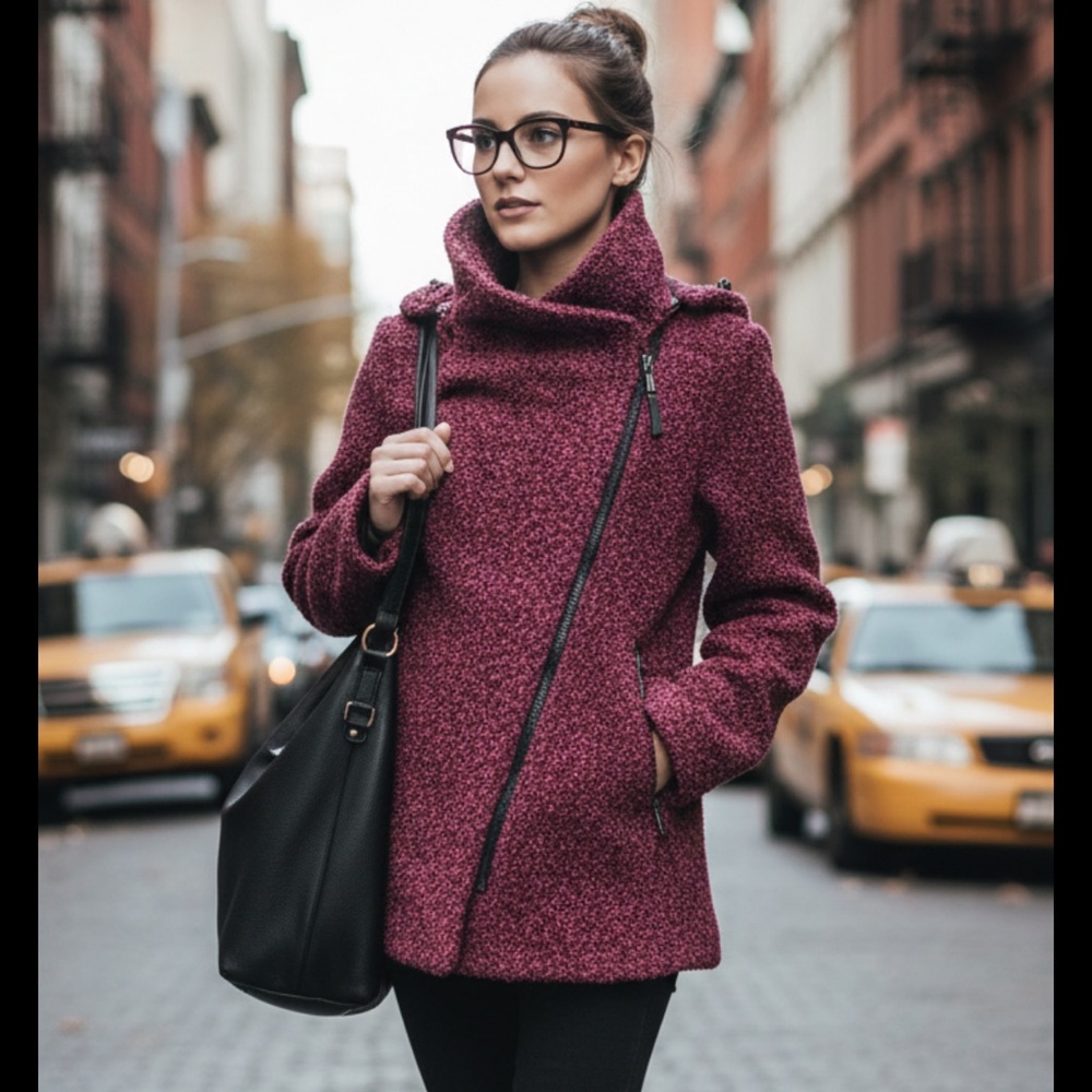 Mia Melon Jacket Womens Houston Side Zip Waterproof Hood Coat  Burgundy M